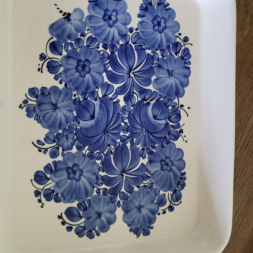 Ceramic Floral Tray with Blue Design